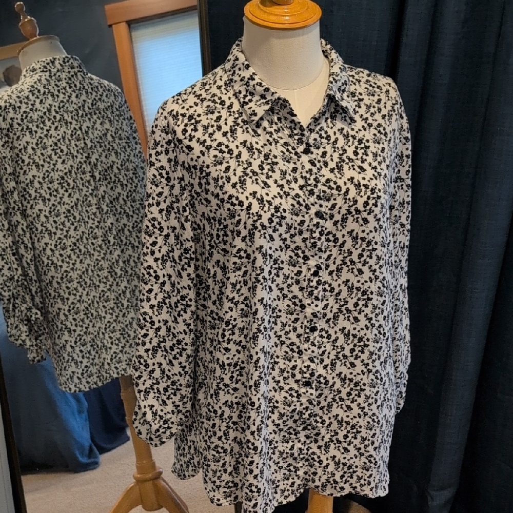 Black & White Floral Button-Up Shirt